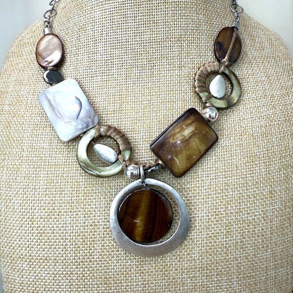 Chicos Multicolor Statement Necklace With Silver-Tone & Resin Accents Adjustable - Picture 2 of 10